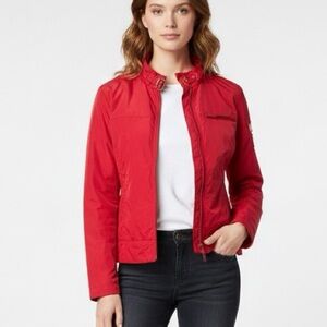 Nautica Jeans Company Red Windbreaker Jacket Size M Mesh Lined Moto Collar